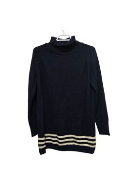 Rokoko Navy Sweater Dress Small Striped Hem Mock Neck